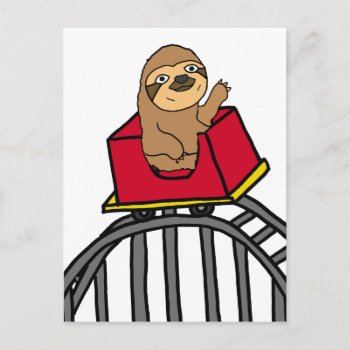 Cute Sloth Riding Roller Coaster Cartoon Postcard by naturesmiles at Zazzle