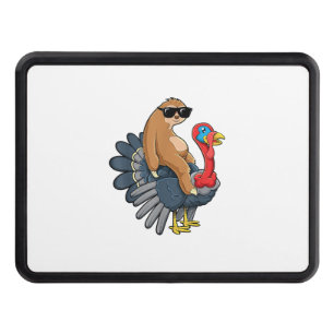 Cute Sloth Riding Turkey Funny Thanksgiving Humor Hitch Cover
