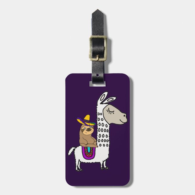 Cute Sloth Riding White Llama Luggage Tag (Front Vertical)