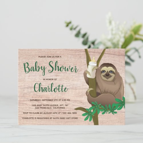 Cute Sloth Rustic Baby Shower Gender Neutral Invitation