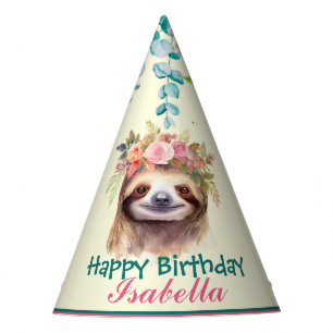 cute Sloth safari animals jungle Flower Birthday Party Hat
