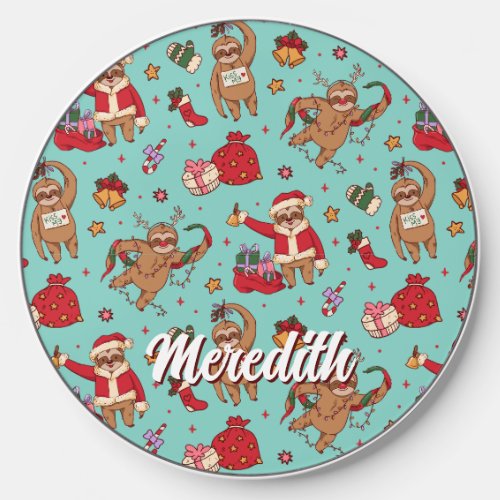 Cute Sloth Santa Christmas Pattern Personalize Wireless Charger