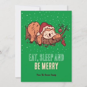 Cute Sloth Santa Sleep Snow Winter Merry Christmas Holiday Card