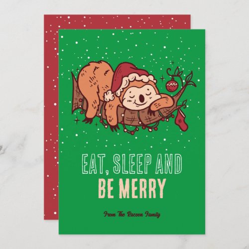 Cute Sloth Santa Sleep Snow Winter Merry Christmas Holiday Card