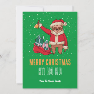 Cute Sloth Santa Snow Winter Merry Christmas Holiday Card