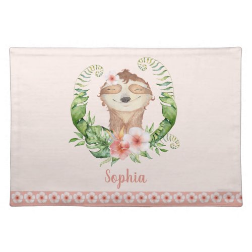 Cute sloth script name cloth placemat