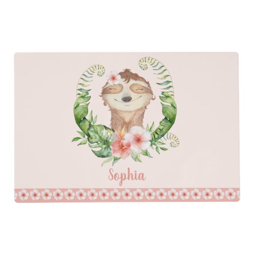 Cute sloth script name placemat