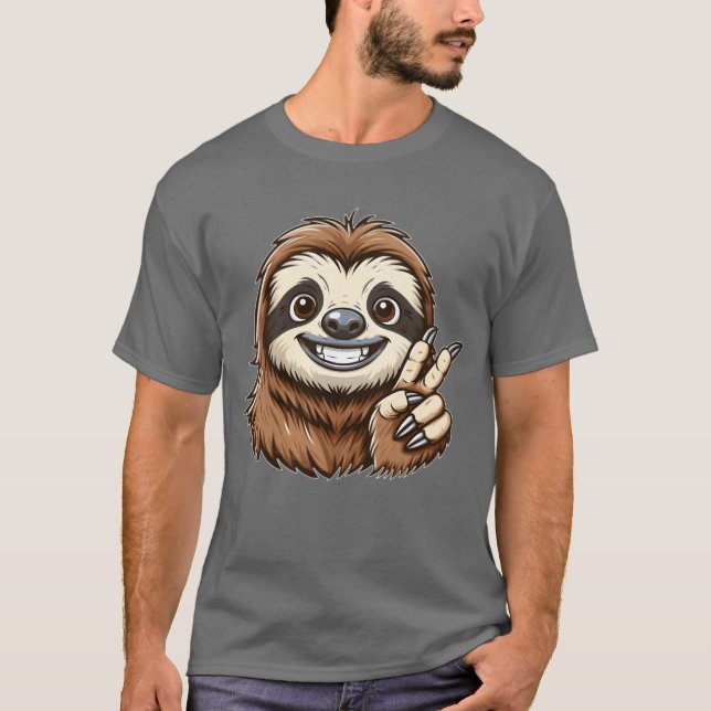 Cute sloth showing teeth joy cartoon peace friend T-Shirt (Front)
