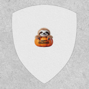 Cute Sloth sitting in a Pumpkin. Text Happy Hallow Patch