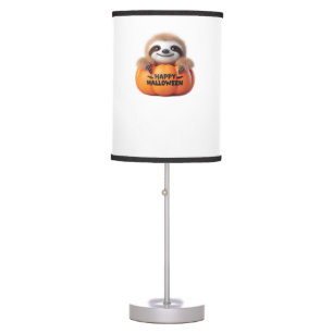 Cute Sloth sitting in a Pumpkin. Text Happy Hallow Table Lamp