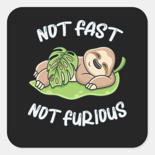 Cute Sloth Sleeping Not Fast Not Furious Funny Square Sticker