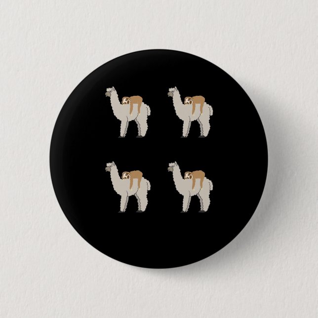 Cute Sloth Sleeping on Llama Pattern Button (Front)