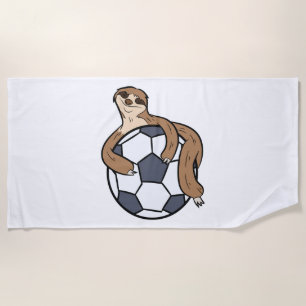Cute Sloth Soccer Kids Lazy Sloth With Soccer Ball Beach Towel