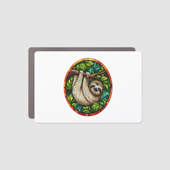Cute Sloth Stained Glass Ornament Car Magnet (Front)