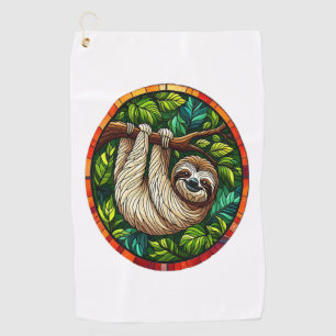 Cute Sloth Stained Glass Ornament Golf Towel