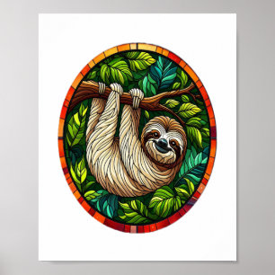 Cute Sloth Stained Glass Ornament Poster