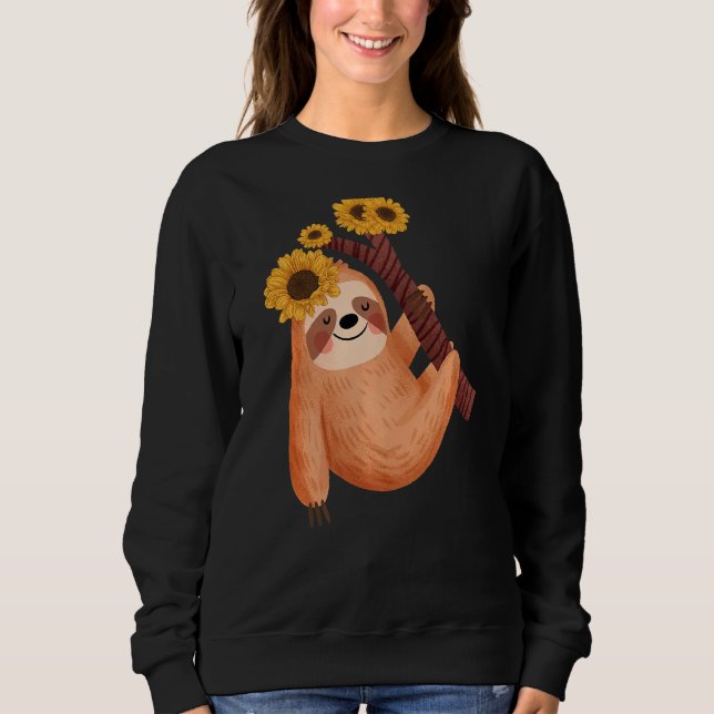 Cute Sloth Sunflower  Lazy Sloths Animal  Graphic Sweatshirt (Front)