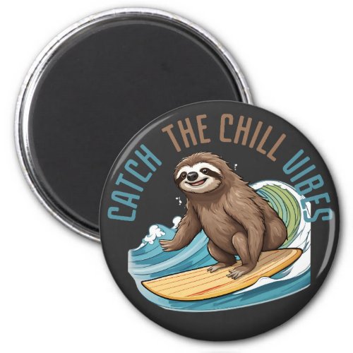 Cute sloth surfing design magnet