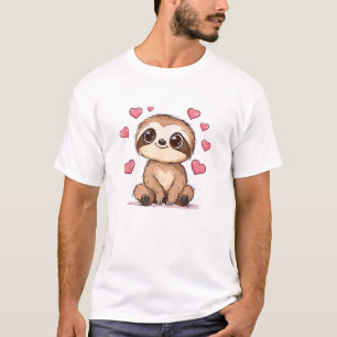 Cute Sloth Surrounded By Hearts Love T-Shirt