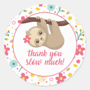 Cute Sloth Thank You Favor Stickers Spring Flowers