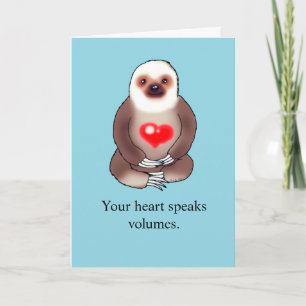 Cute Sloth Thank You with Glowing Heart Card