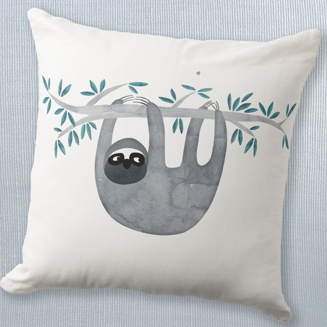 Cute Sloth Throw Pillow (Sloth watercolor throw pillow with matching sloth pattern on reverse)