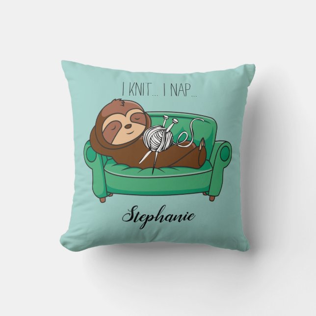 Cute Sloth Tote Bag Knitting Themed Gift Throw Pillow (Front)