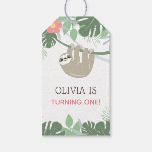 Cute Sloth Tropical Birthday Tag