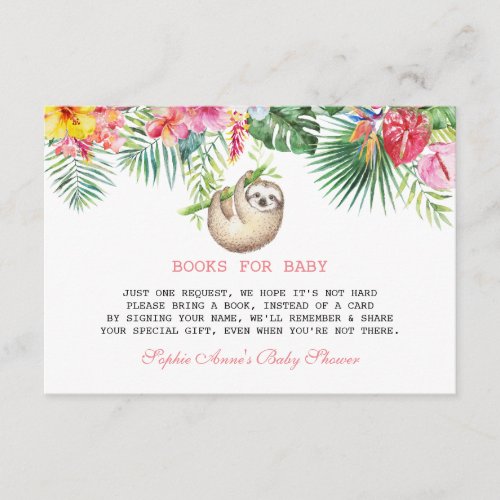 Cute Sloth Tropical Flowers Bouquet Baby Shower Enclosure Card