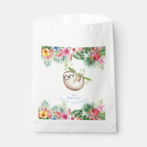 Cute Sloth Tropical Flowers Frame Baby Shower Favor Bag