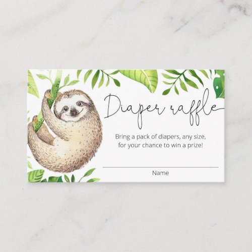 Cute sloth tropical greenery diaper raffle cards