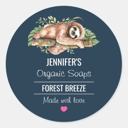 Cute Sloth  Tropical Leaves Watercolor Soap Classic Round Sticker