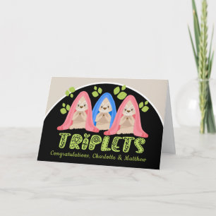Cute Sloth Two Girls One Boy New Triplet Babies Card