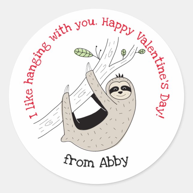 Cute Sloth Valentine Sticker (Front)