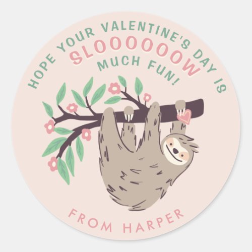 Cute Sloth Valentines Classic Round Sticker