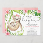Cute Sloth Virtual baby shower pink tropical girl