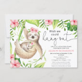Cute Sloth Virtual baby shower pink tropical girl Invitation (Front)