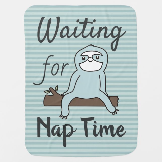 Cute Sloth Waiting for Nap Time Baby Blanket (Front)