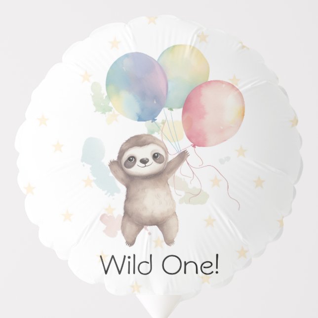 Cute Sloth Watercolor Balloons Wild One Birthday (Front)
