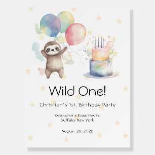 Cute Sloth Watercolor Balloons Wild One Birthday Foam Board