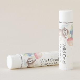 Cute Sloth Watercolor Balloons Wild One Birthday Lip Balm
