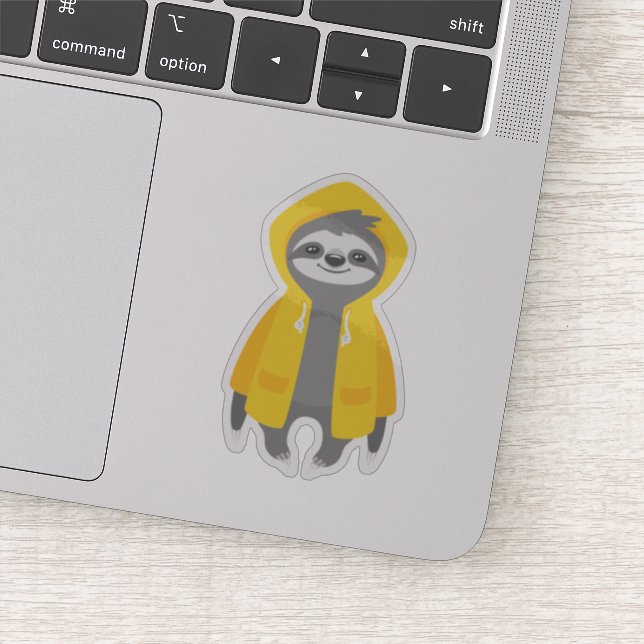 Cute Sloth Wearing A Raincoat Sticker (Detail)