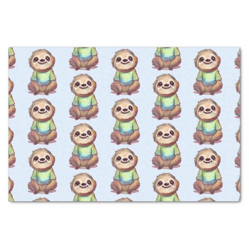 Cute Sloth Wearing a Shirt Pattern Tissue Paper