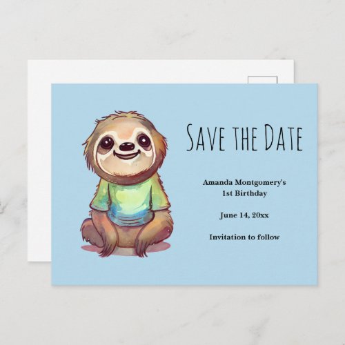 Cute Sloth Wearing a Shirt Save the Date Invitation Postcard