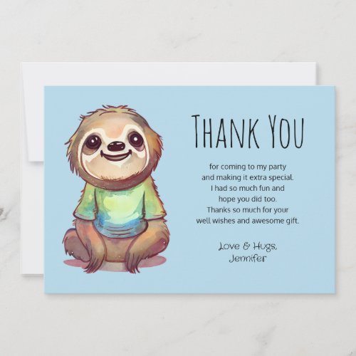 Cute Sloth Wearing a Shirt Thank You Card