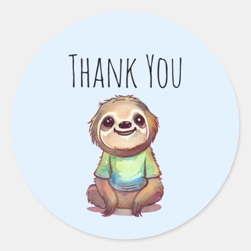  Cute Sloth Wearing a Shirt Thank You Classic Round Sticker