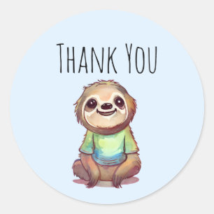 Cute Sloth Wearing a Shirt Thank You Classic Round Sticker