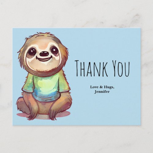 Cute Sloth Wearing a Shirt Thank You Postcard