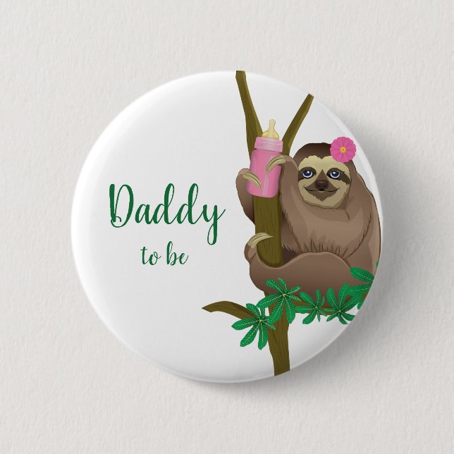 Cute Sloth White Blush Pink Dad to be Baby Shower Button (Front)