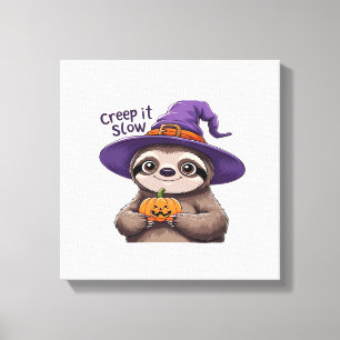 Cute Sloth Witch Halloween Shirt � Creep It Slow P Canvas Print